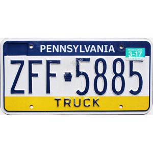 2017 Pennsylvania Truck License Plate #ZFF5885