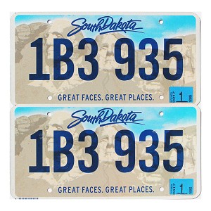 2017 South Dakota License Plates Pair #1B3935