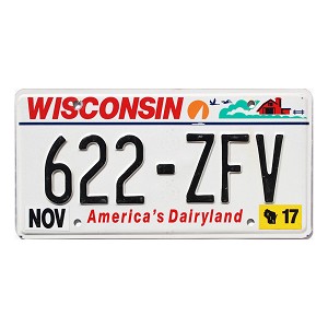 2017 Wisconsin License Plate #622ZFV