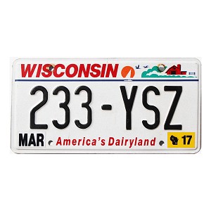 2017 Wisconsin License Plate #233YSZ