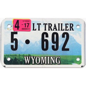 2017 Wyoming Light Trailer License Plate #5692
