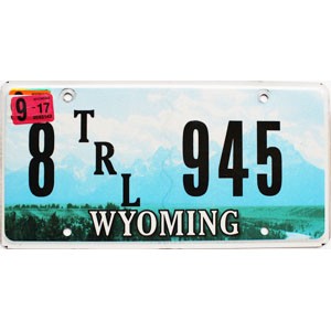 2017 Wyoming Trailer License Plate #8945