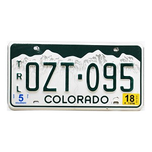 2018 Colorado Trailer License Plate #OZT095