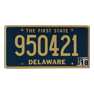 2018 Delaware License Plate #950421