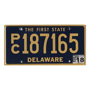 2018 Delaware PC License Plate #187165
