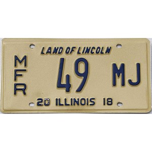 2018 Illinois Manufacturer License Plate #49MJ