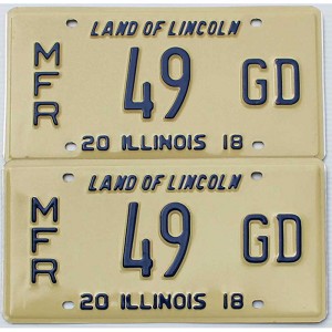 2018 Illinois Manufacturer License Plates Pair #49GD