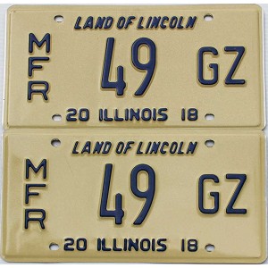 2018 Illinois Manufacturer License Plates Pair #49GZ