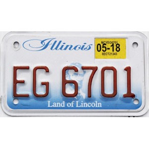 2018 Illinois Motorcycle License Plate #EG6701