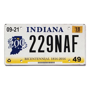 2018 Indiana License Plate #229NAF