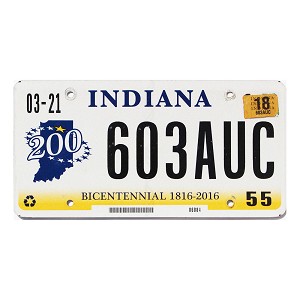 2018 Indiana License Plate #603AUC