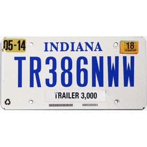 2018 Indiana Trailer License Plate #386NWW