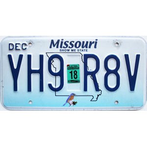 2018 Missouri License Plate #YH9R8V
