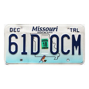 2018 Missouri Trailer License Plate #61D0CM
