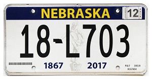 2018 Nebraska License Plate #18L703