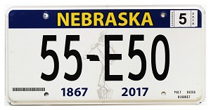 2018 Nebraska License Plate #55E50