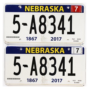 2018 Nebraska License Plates Pair #5A8341