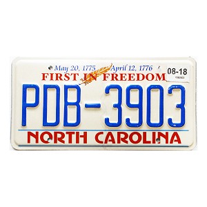 2018 North Carolina License Plate #PDB3903