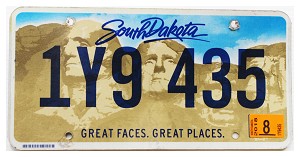 2018 South Dakota License Plate #1Y9435