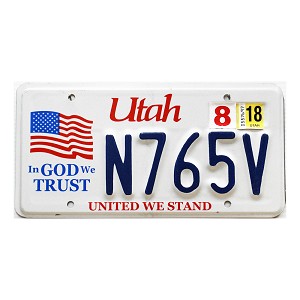 2018 Utah In God We Trust License Plate #N765V