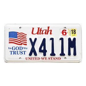 2018 Utah In God We Trust License Plate #X411M