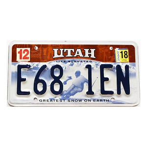 2018 Utah Ski License Plate #E681EN