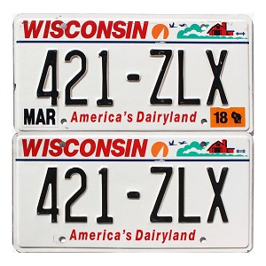2018 Wisconsin License Plates Pair #421ZLX