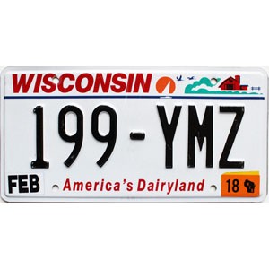 2018 Wisconsin License Plate #199YMZ