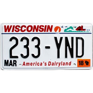 2018 Wisconsin License Plate #233YND