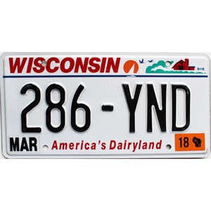 2018 Wisconsin License Plate #286YND