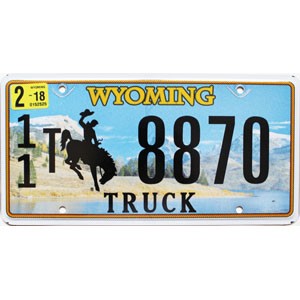 2018 Wyoming Truck License Plate #118870