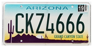 2019 Arizona License Plate #CKZ4666