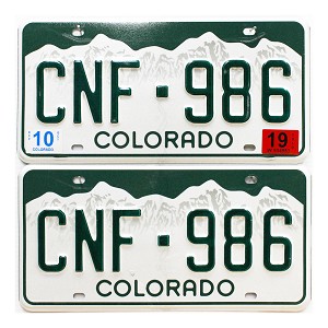 2019 Colorado License Plates Pair #CNF986