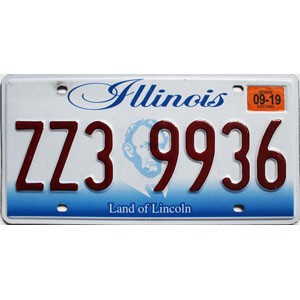 2019 Illinois License Plate #ZZ39936