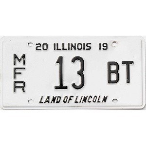 2019 Illinois Manufacturer License Plate #13BT