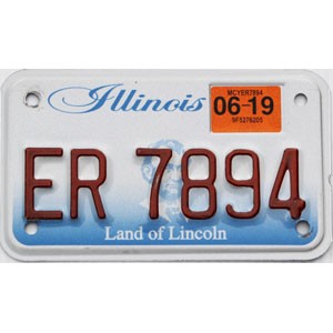 2019 Illinois Motorcycle License Plate #ER7894
