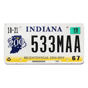 2019 Indiana License Plate #533MAA