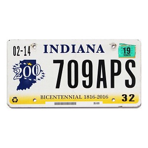 2019 Indiana License Plate #709APS