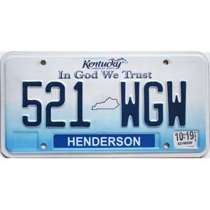 2019 Kentucky License Plate #521WGW