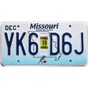 2019 Missouri License Plate #YK6D6J