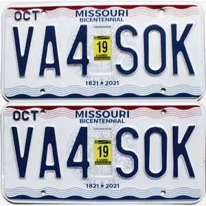 2019 Missouri License Plates Pair #VA4S0K