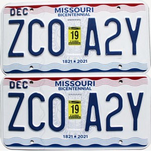 2019 Missouri License Plates Pair #ZC0A2Y