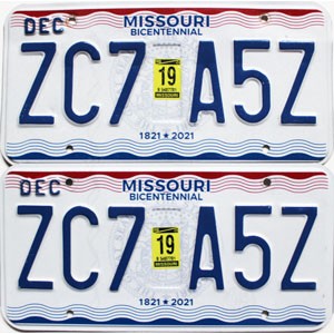 2019 Missouri License Plates Pair #ZC7A5Z