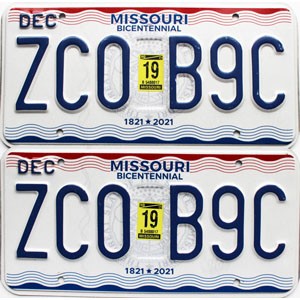 2019 Missouri License Plates Pair #ZC0B9C