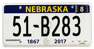 2019 Nebraska License Plate #51B283