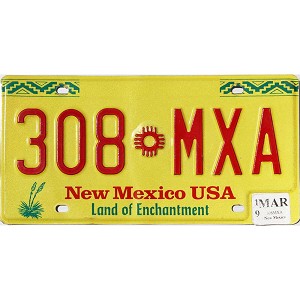 2019 New Mexico License Plate #308MXA
