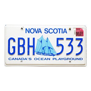 2019 Nova Scotia License Plate #GBH533