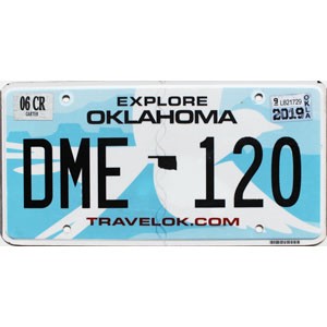 2019 Oklahoma License Plate #DME120