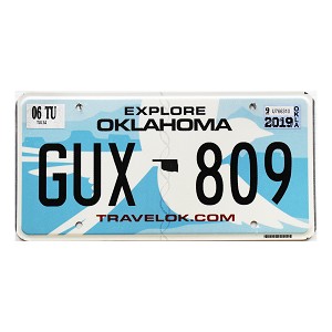 2019 Oklahoma License Plate #GUX809
