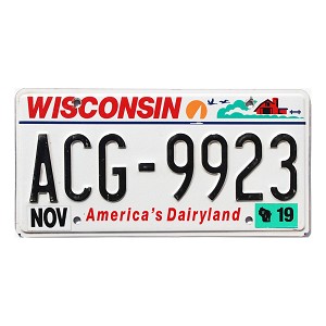2019 Wisconsin License Plate #ACG9923
